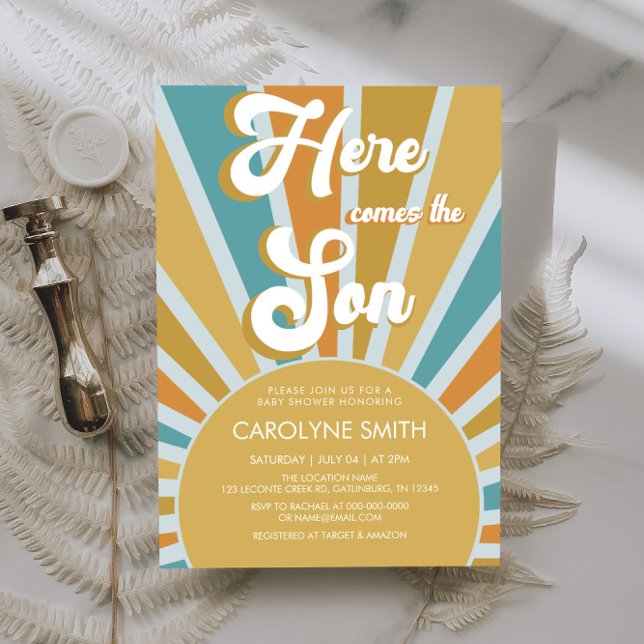 Här kommer Son Boho Sunshine Baby Shower Inbjudningar (Skapare uppladdad)