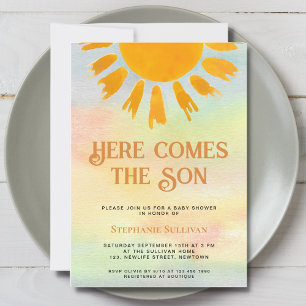 Här kommer Son Boys Baby Shower Inbjudningar