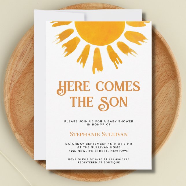 Här kommer Son Boys Baby Shower Inbjudningar (Skapare uppladdad)