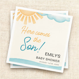 Här kommer Son Boy's Baby Shower Pappersservett