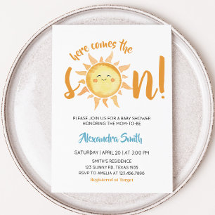 Här kommer Son Cute Sol Baby Shower Inbjudningar