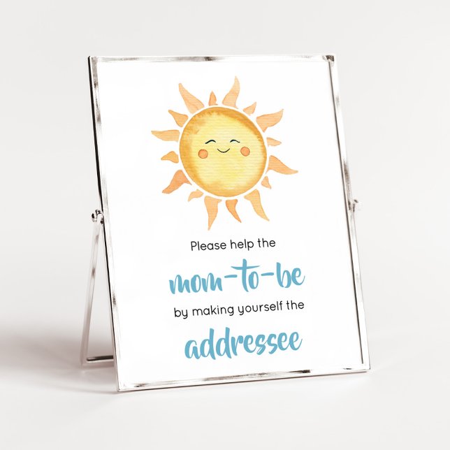 Här kommer Son Cute Sol-kuvertet Station Poster (Sunshine Here Comes the Son Baby Shower Envelope Station Sign)