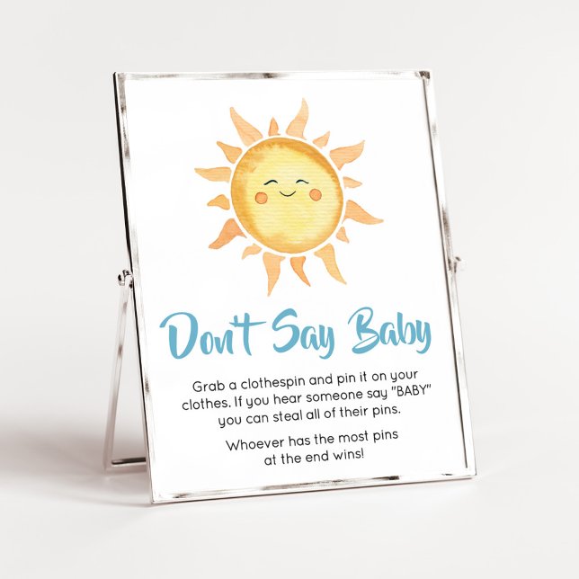 Här kommer Son Cute Sol, säg inte Baby Poster (Sunshine Here Comes the Son Baby Shower Don't Say Baby Sign)