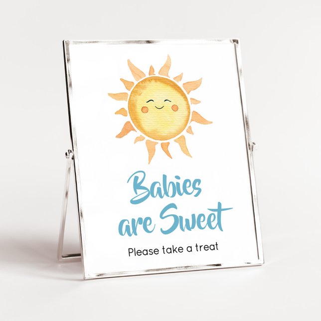Här kommer Son Cute Sol Spädbarn är Sweet Poster (Sunshine Here Comes the Son Baby Shower Babies are Sweet Sign)