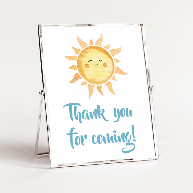Här kommer Son Cute Sol, tack för att du kom Poster (Sunshine Here Comes the Son Baby Shower Thank you for Coming Sign)