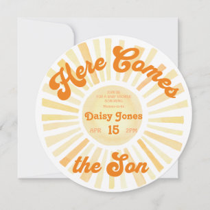 Här kommer Son Groovy 70s Baby Shower Inbjudningar