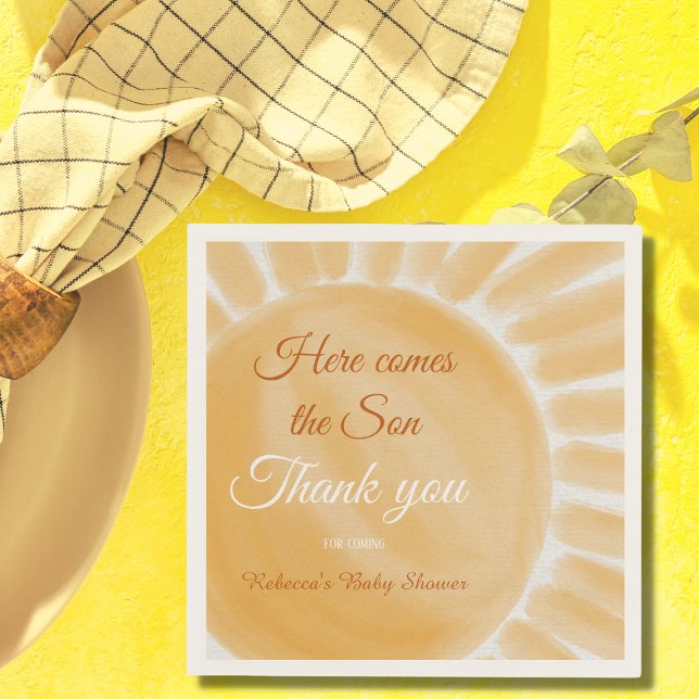Här kommer Son Gult Ray Sunshine Baby Shower Pappersservett (Skapare uppladdad)