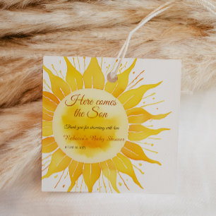 Här kommer Son Gult Sunshine Baby Shower Gåvor Etiketter