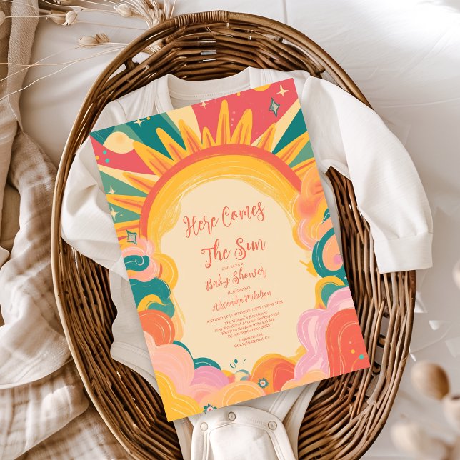 Här kommer Son Gult Sunshine Baby Shower Inbjudningar (Skapare uppladdad)
