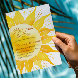 Här kommer Son Gult Sunshine Baby Shower Inbjudningar