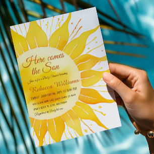 Här kommer Son Gult Sunshine Baby Shower Inbjudningar