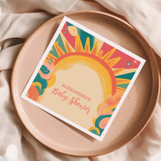 Här kommer Son Gult Sunshine Baby Shower Pappersservett (Skapare uppladdad)