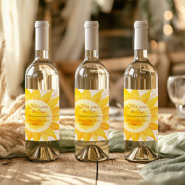 Här kommer Son Gult Sunshine Baby Shower Vinflaska Etikett