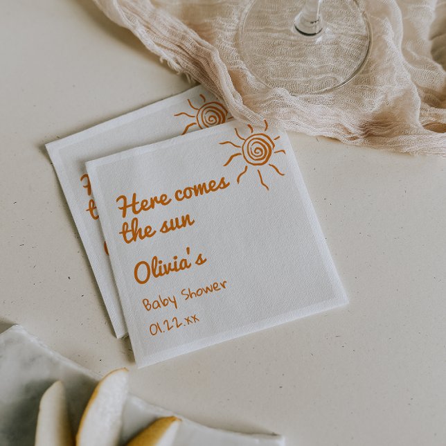 Här kommer Son Hand plockade Baby Shower Pappersservett (Skapare uppladdad)