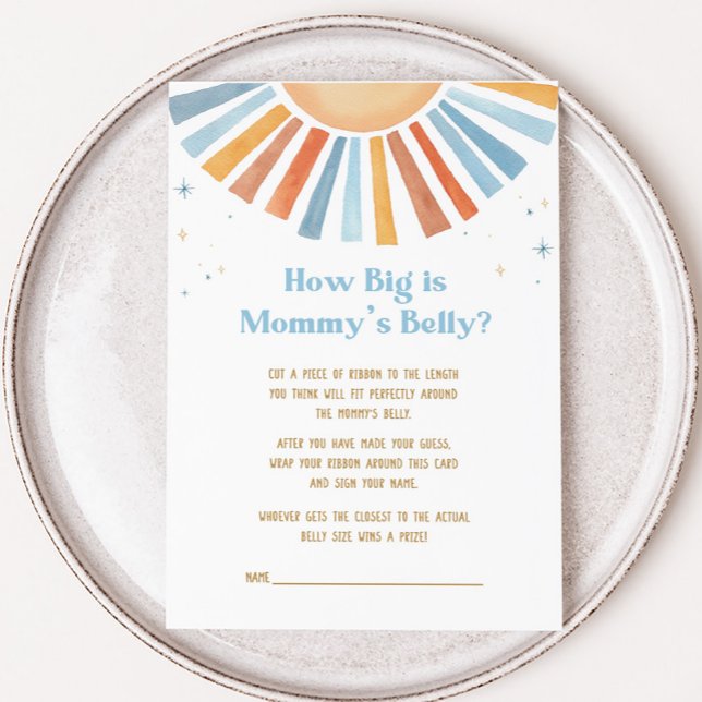 Här kommer Son hur stor är Mamma Belly Game (Boho Sunshine Baby Shower How Big is Mommy's Belly Game)