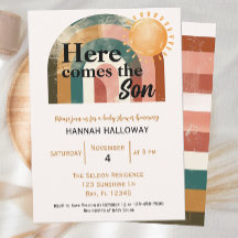 Här kommer Son Masculine Rainbow Baby Shower