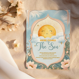 Här kommer Son Pojke Baby Shower Inbjudningar