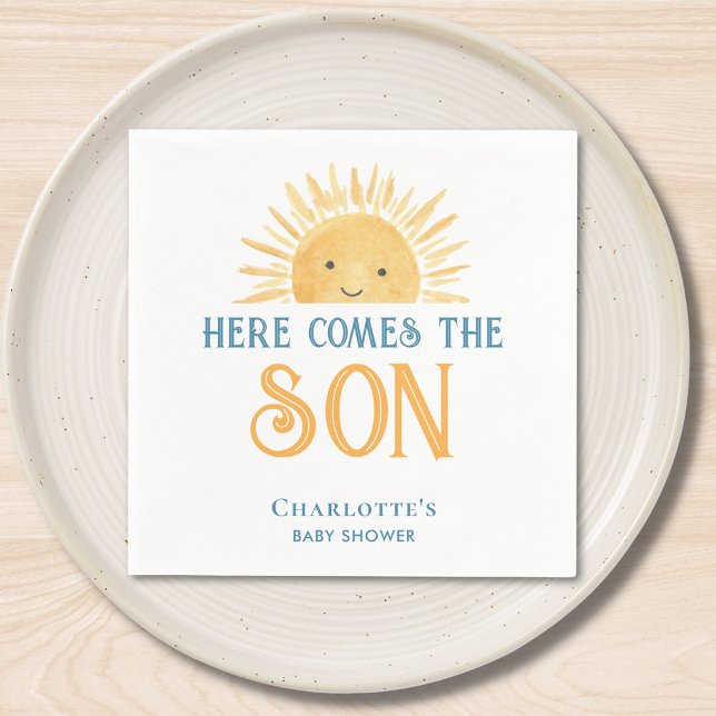 Här Kommer Son Pojke Baby Shower Pappersservett (Skapare uppladdad)