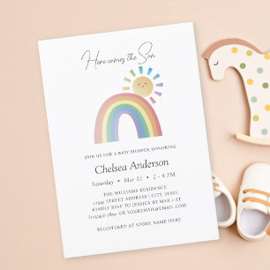 Här kommer Son Rainbow Sunshine Baby Shower Inbjudningar