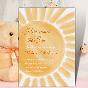 Här kommer Son Ray Gult Sunshine Baby Shower Inbjudningar