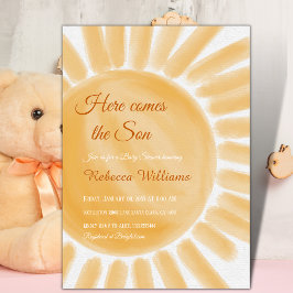 Här kommer Son Ray Gult Sunshine Baby Shower Inbjudningar