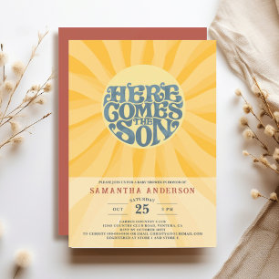 Här kommer Son Retro Baby Shower Inbjudningar