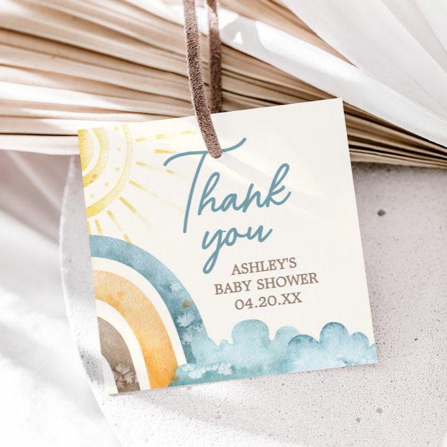 Här kommer Son Retro Baby Shower Square Gåvor Etiketter (Here Comes The Son Retro Baby Shower Square Favor Tags)