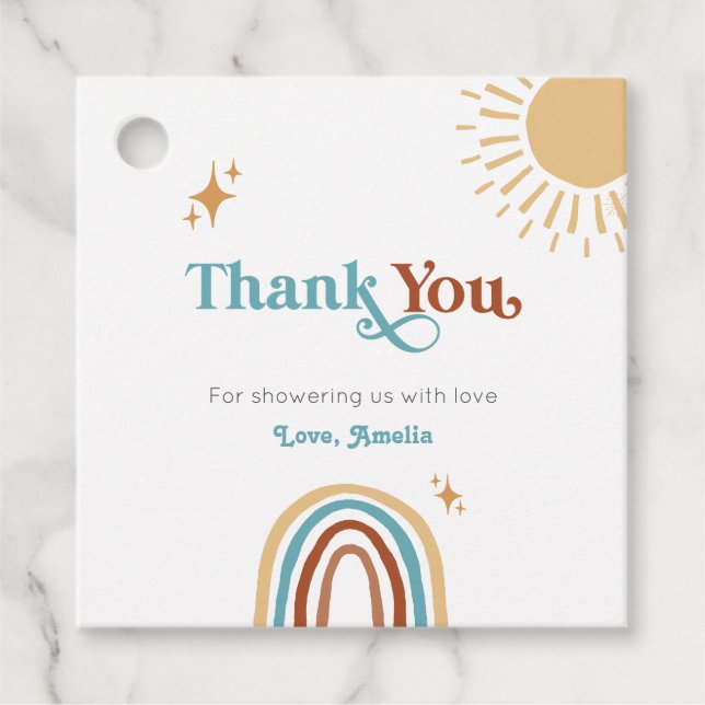 Här kommer Son Retro Boho Boy Shower Gåvor Etiketter (Framsida)