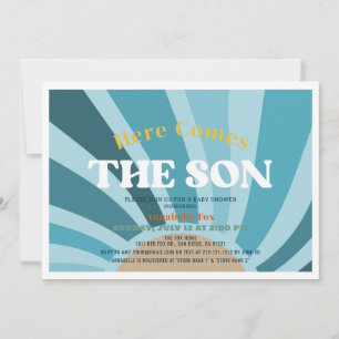 Här kommer Son Retro Boy Baby Shower Inbjudningar