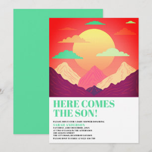 Här kommer Son Retro Psychedelic Baby Shower Inbjudningar