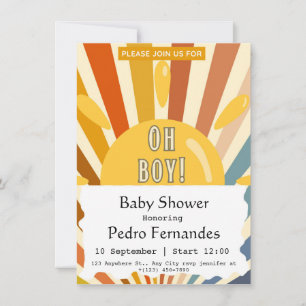 Här kommer Son Retro Sol Boy Baby Shower Inbjudningar