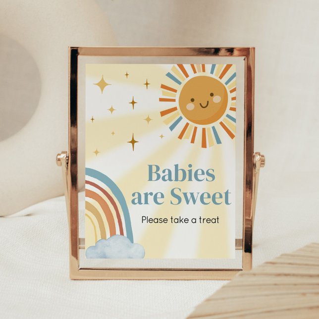 Här kommer Son Retro Spädbarn är Sweet Poster (Retro Here Comes the Son Baby Shower Babies are Sweet Sign)
