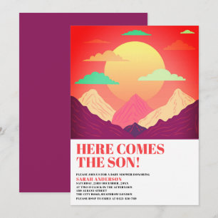 Här kommer Son Retro Sunrise Baby Shower Inbjudningar