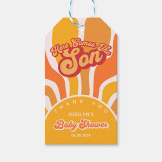 Här kommer Son Retro Sunshine Baby Boy Shower Presentetikett