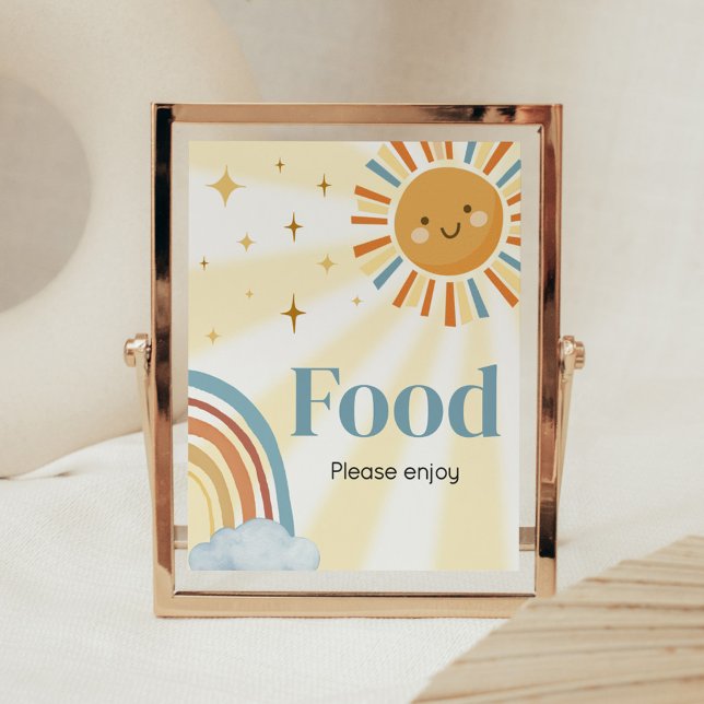 Här kommer Son Retro Sunshine Baby Shower Food Poster (Retro Here Comes the Son Baby Shower Food Sign)