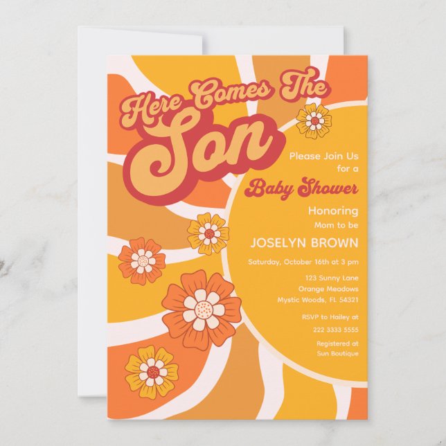 Här kommer Son Retro Sunshine Baby Shower Inbjudningar (Framsida)