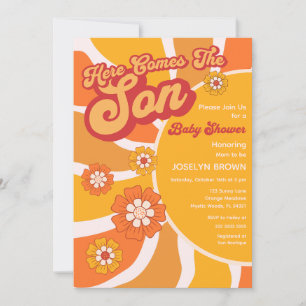Här kommer Son Retro Sunshine Baby Shower Inbjudningar