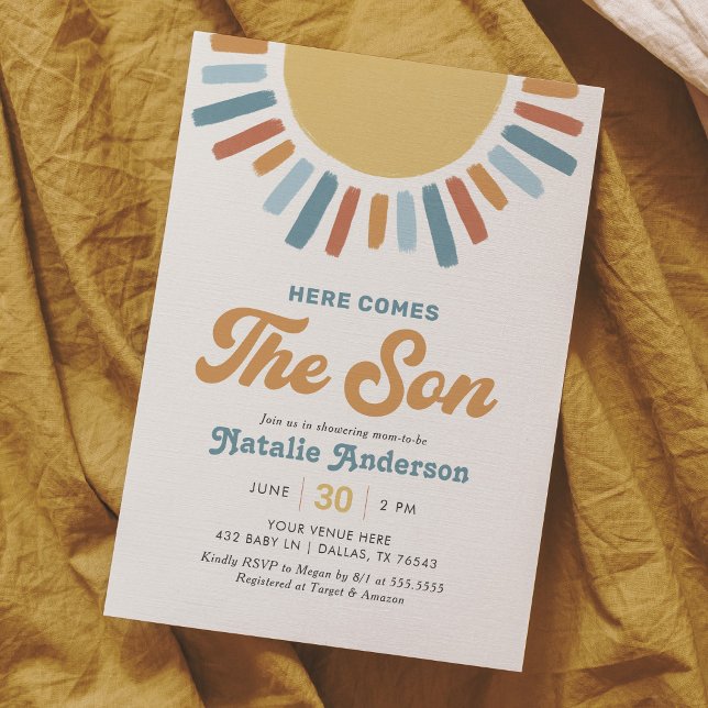 Här kommer Son Retro Sunshine Baby Shower Inbjudningar (Skapare uppladdad)