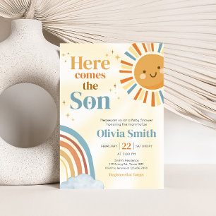 Här kommer Son Retro Sunshine Baby Shower Inbjudningar