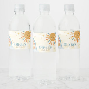 Här kommer Son Retro Sunshine Baby Shower Vattenflaskor Etikett