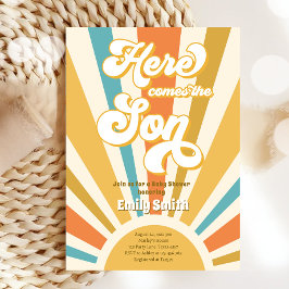 Här kommer Son Retro Sunshine Boy Shower Inbjudningar