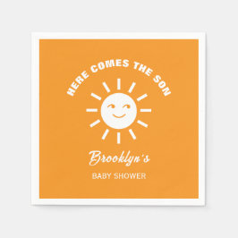 Här kommer Son Sol Baby Shower Orange White Pappersservett