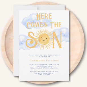 Här kommer son sol moln baby shower inbjudningar