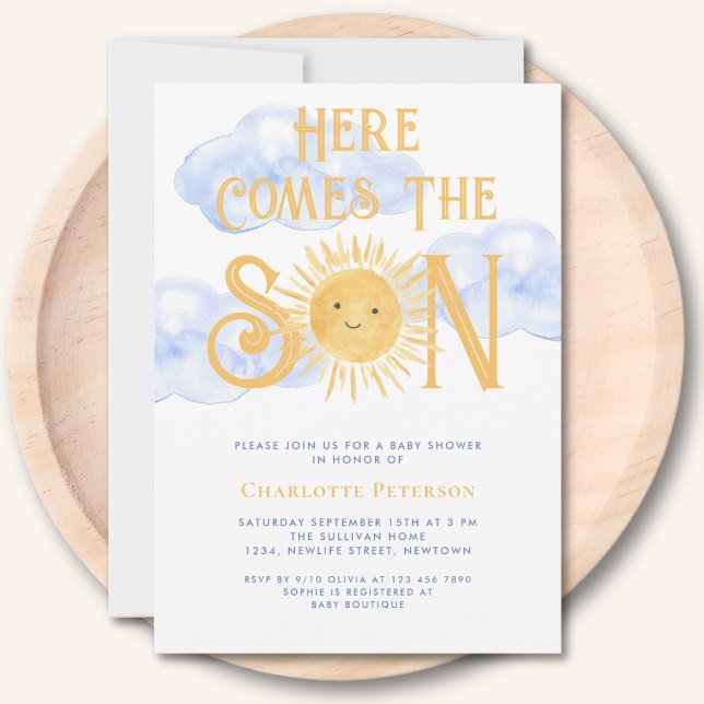 Här kommer son sol moln baby shower inbjudningar (Skapare uppladdad)
