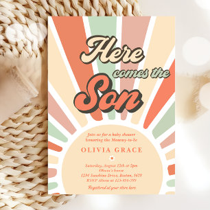 Här kommer Son Sunshine Baby Shower Party Inbjudningar