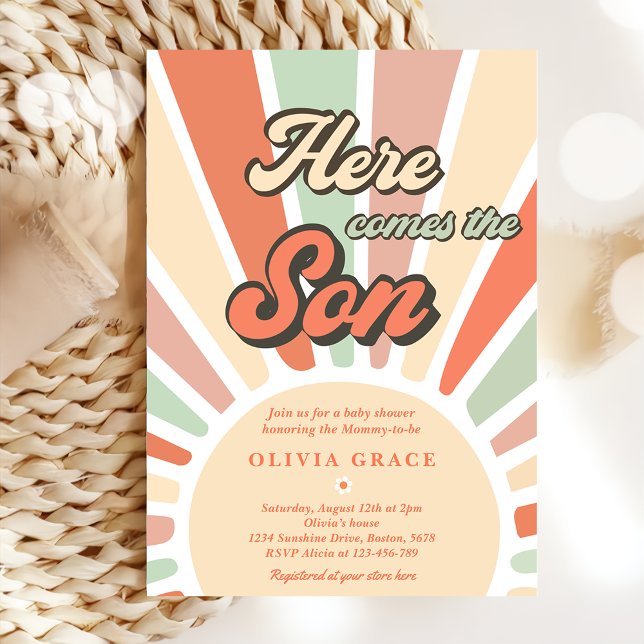 Här kommer Son Sunshine Baby Shower Party Inbjudningar (Skapare uppladdad)