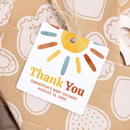 Här kommer Son Sunshine Baby Shower Square Gåvor Etiketter