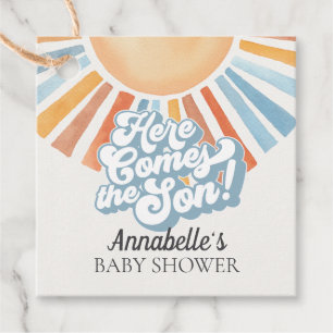 Här kommer Son Sunshine Boy Shower Favor Gåvor Etiketter