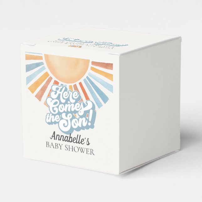 Här kommer Son Sunshine Boy Shower Favor Presentaskar (Framsidan Sidan)