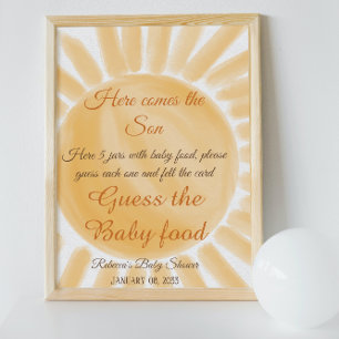 Här kommer Son Sunshine Ray Baby Shower Gissa Poster